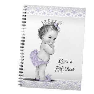 Lavender Lila Gray Baby Dusche Geschenkbuch Notizblock