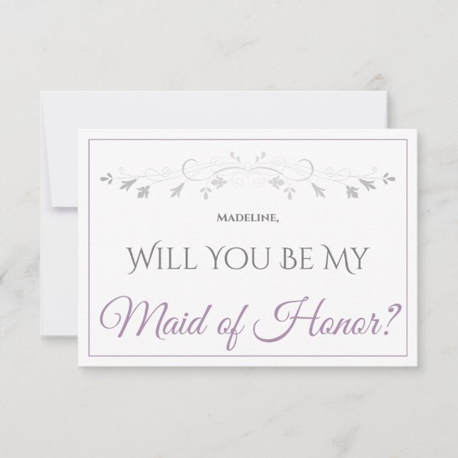 Lavender Lila & gray Be Meine Trauzeugin Card Karte (Vorderseite)