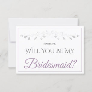 Lavender Lila & gray Be My Bridesmaid Card Karte