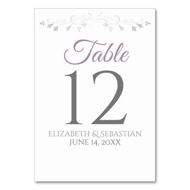 Lavender Lila & Gray Einfache Hochzeit Tischnummer (Vorderseite)