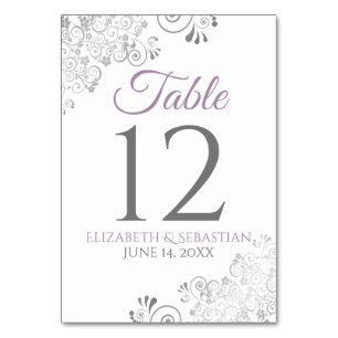 Lavender Lila & Gray Elegante Filigree Wedding Tischnummer