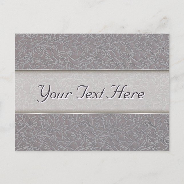 Lavender Lila Gray Embossed Leaf Vines Brocade Postkarte (Vorderseite)