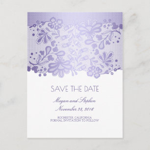 Lavender Lila Lace Elegant Save the Date Ankündigungspostkarte