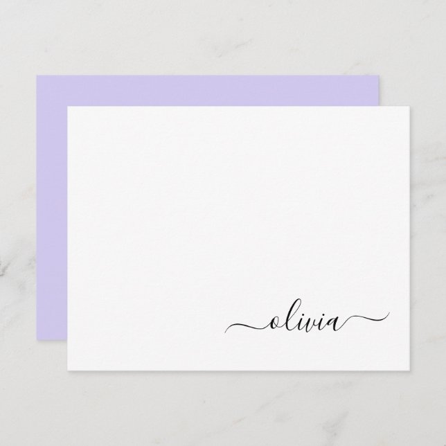 Lavender Lila Modern Script Girly Monogram Dankeskarte (Vorne/Hinten)