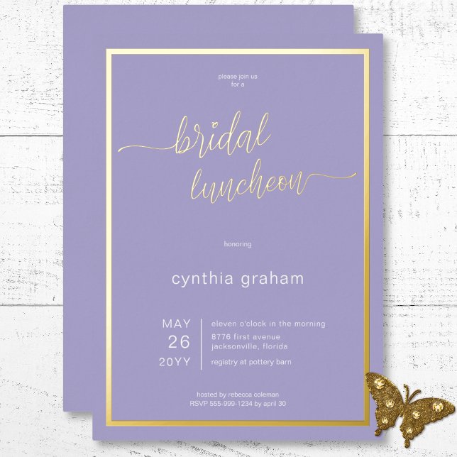 Lavender Lila Modernes Minimal Folieneinladung (Lavender Purple Modern Minimal Bridal Luncheon Foil Invitation)