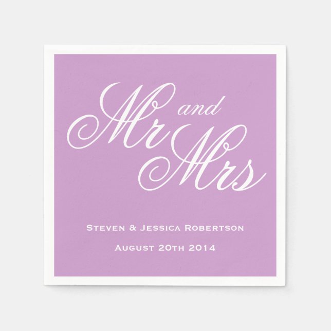 Lavender lila Mr. and Mrs. paper wedding napkins Serviette (Vorderseite)