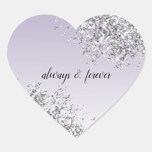 Lavender Lila Ombre Silver Glitzer Sparkle Herz-Aufkleber (Vorderseite)
