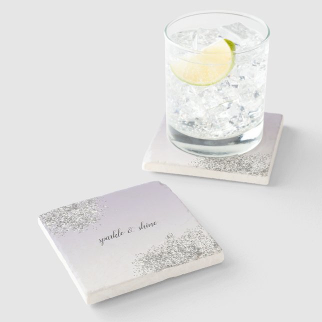 Lavender Lila Ombre Silver Glitzer Sparkle Steinuntersetzer (Seitenansicht)