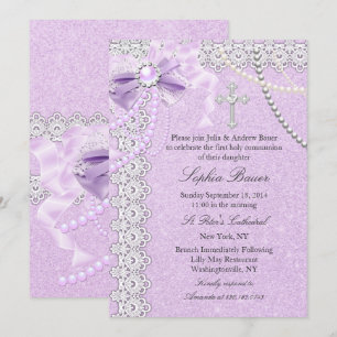 Lavender lila Pearl Bow Cross Heilige Kommune Einladung
