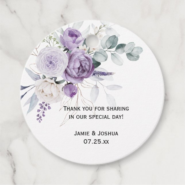 Lavender Lila Peonies White Rose Wedding Geschenkanhänger (Vorderseite)