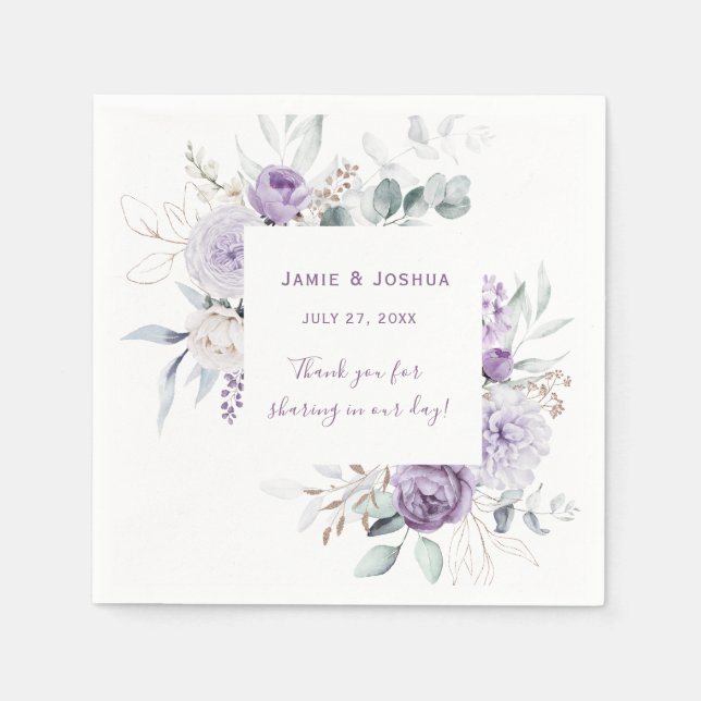Lavender Lila Peony White Rose Wedding Napkin Serviette (Vorderseite)