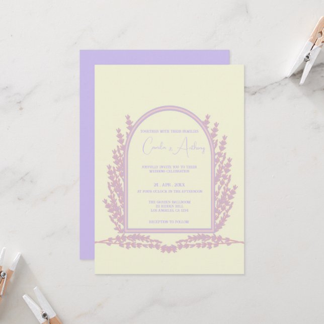 Lavender Lila Pink Beige Floral Boho Wedding Einladung (Vorderseite/Rückseite Beispiel)