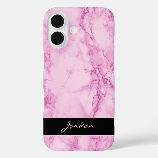 Lavender Lila polierter Marmorstein mit Namen iPhone 16 Hülle (Rückseite)