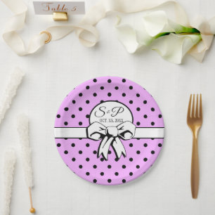 Lavender Lila Polka Dots and Bows Personalisiert Pappteller