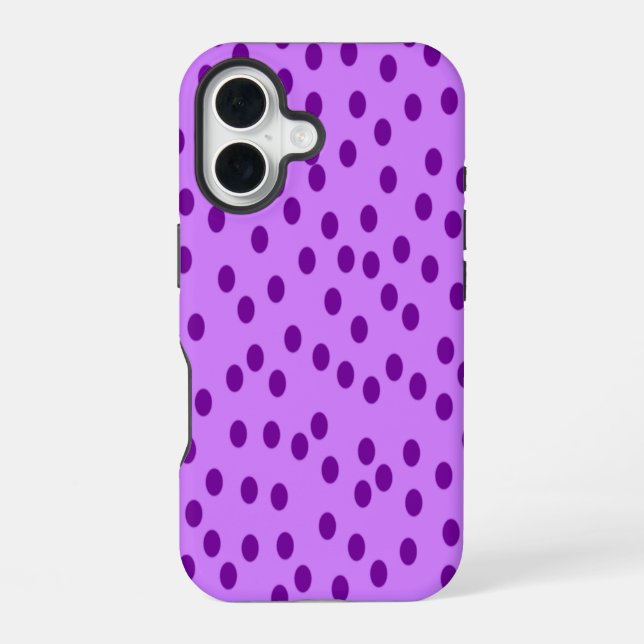 Lavender Lila Polka Dots iPhone 16 Hülle (Rückseite)