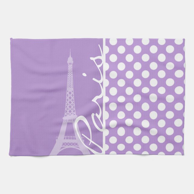 Lavender Lila Polka Dots; Paris Handtuch (Horizontal)