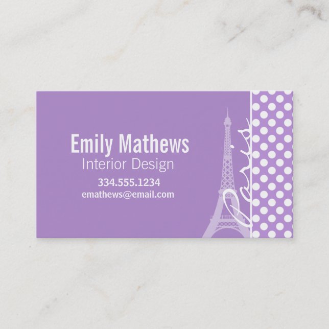 Lavender Lila Polka Dots; Paris Visitenkarte (Vorderseite)
