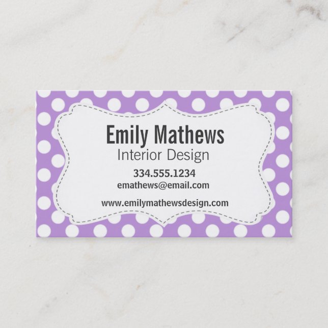 Lavender Lila Polka Dots Visitenkarte (Vorderseite)