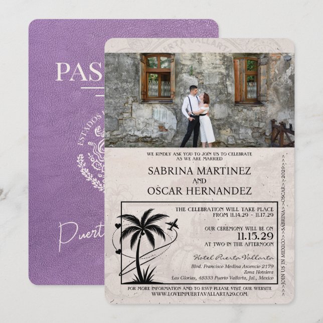 Lavender Lila Puerta Vallarta Einladung (Vorne/Hinten)