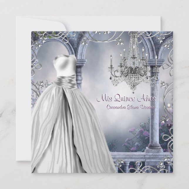 Lavender Lila Rose Chandelier Quinceanera Einladung (Vorderseite)