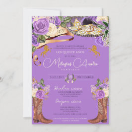 Lavender Lila Rose Extravagant Charra Quinceanera Einladung
