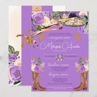 Lavender Lila Rose Extravagant Charra Quinceanera Einladung