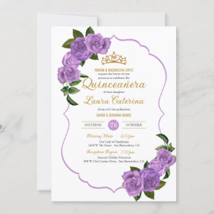 Lavender Lila Rose Gold Elegante Quinceñera Einladung