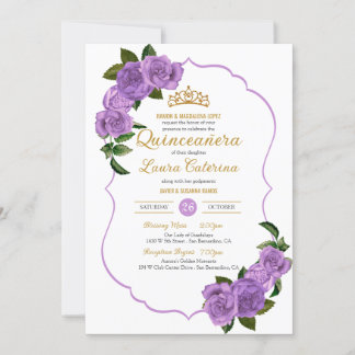 Lavender Lila Rose Gold Elegante Quinceñera Einladung