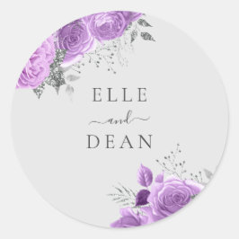 Lavender Lila & Silver Floral Elegante Hochzeit Runder Aufkleber