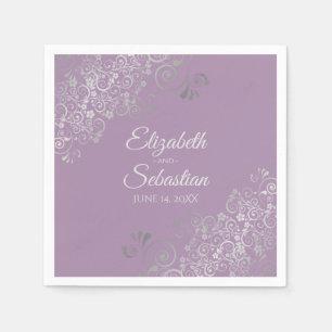 Lavender Lila & Silver Frills Elegante Wedding Serviette