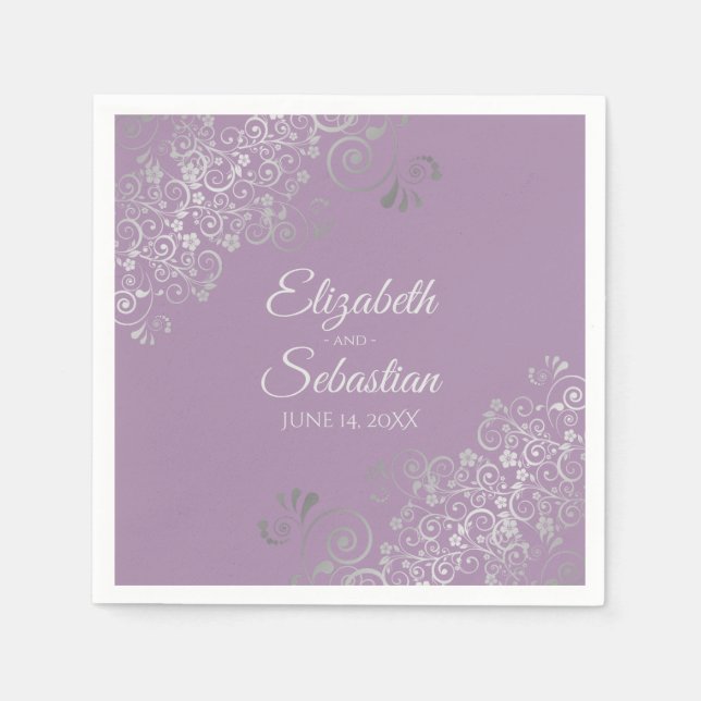 Lavender Lila & Silver Frills Elegante Wedding Serviette (Vorderseite)