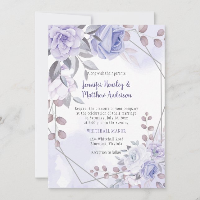 Lavender Lila Silver Rose Geometrische Hochzeit| Einladung (Vorderseite)