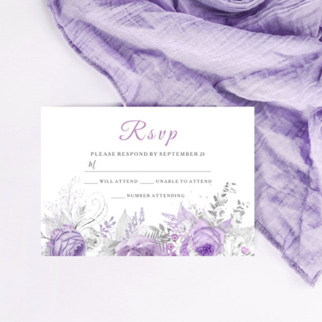 Lavender Lila Sparkle Bloral Wedding Matching RSVP Karte (Von Creator hochgeladen)