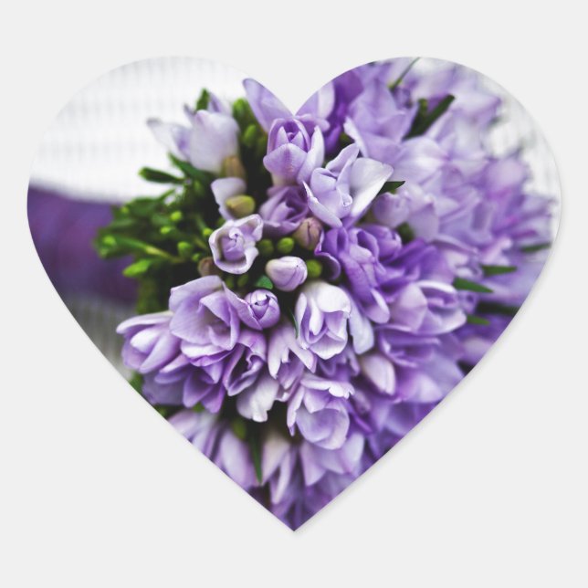 Lavender Lila Tulip Wedding Bouquet Herz-Aufkleber (Vorderseite)