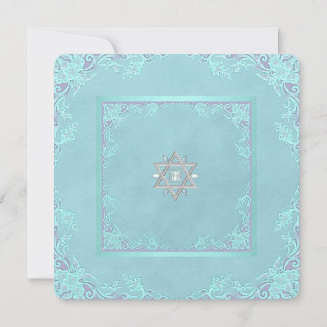 Lavender Lila und Aquamarin Blue Bat Mitzvah Einladung (Vorderseite)