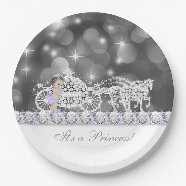 Lavender Lila und Grau Princess Baby Dusche Pappteller (Vorderseite)