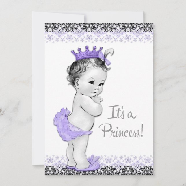 Lavender Lila und Gray Baby Girl Dusche Einladung (Vorderseite)