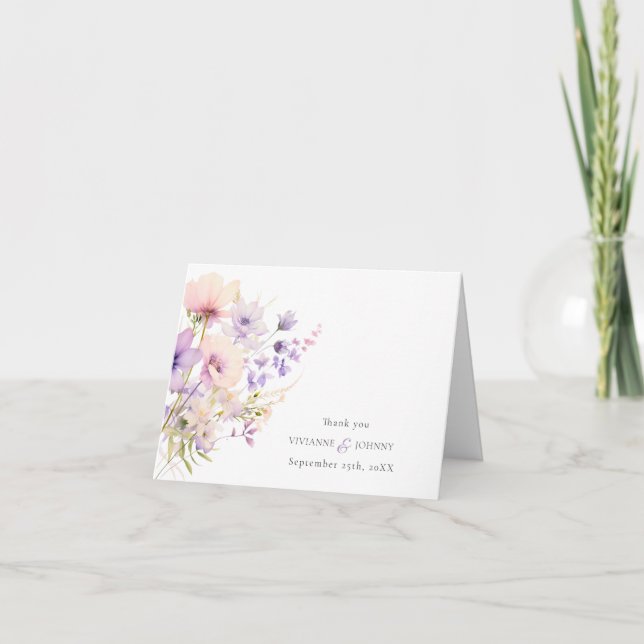 Lavender Lila Violet Wildblumen Hochzeit Dankeskarte (Vorderseite)