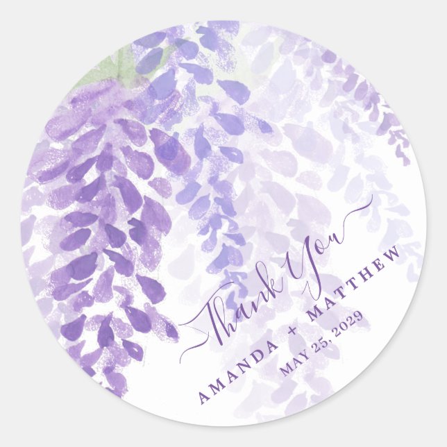 Lavender Lila Watercolor Wisteria Blooms Wedding Runder Aufkleber (Vorderseite)