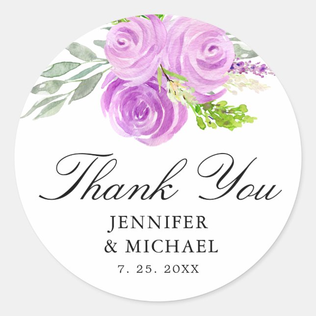Lavender Lila Wedding Vielen Dank Runder Aufkleber (Vorderseite)