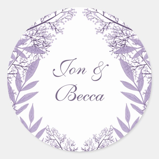Lavender Lila Wedding Vintag Botanical Runder Aufkleber (Vorderseite)