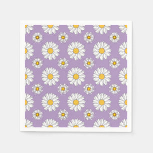 Lavender Lila White Daisy Floral Wedding Serviette