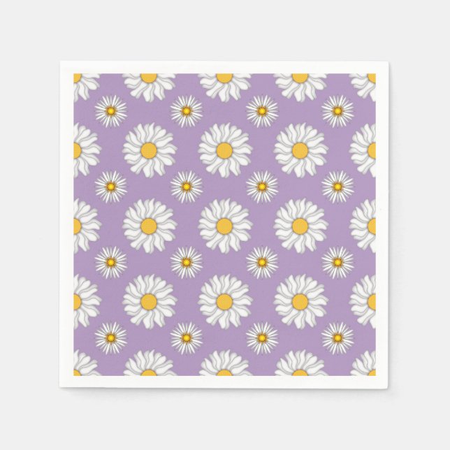 Lavender Lila White Daisy Floral Wedding Serviette (Vorderseite)