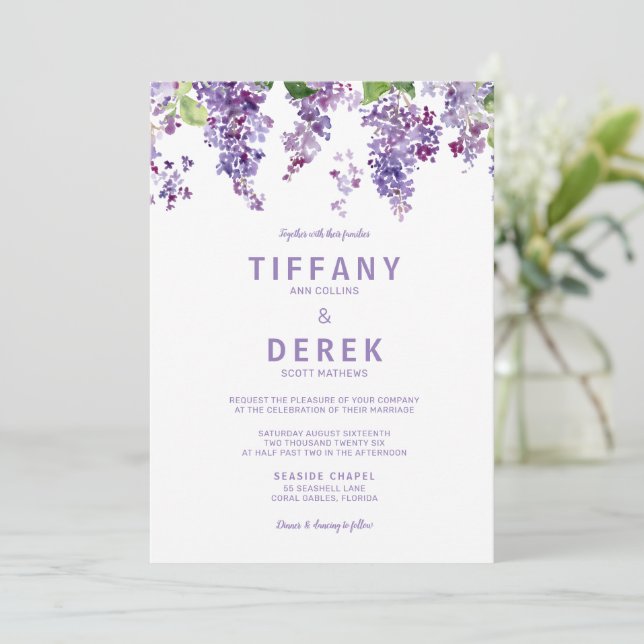 Lavender Lilac Einladung zur Hochzeit (Stehend Vorderseite)