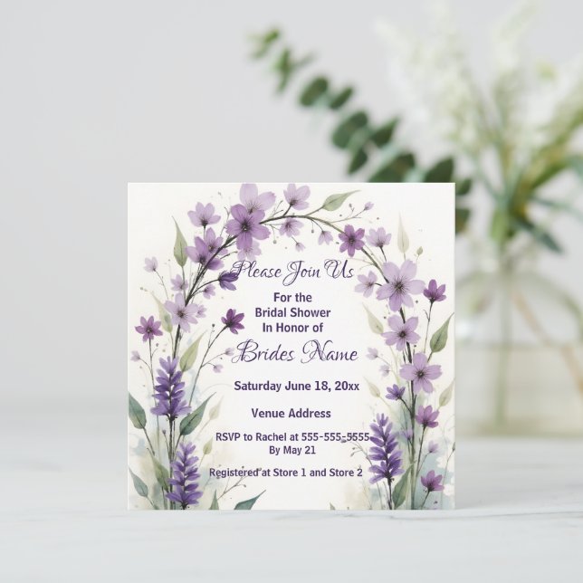 Lavender Lilac Floral Arch Bridal Shower  Einladung (Stehend Vorderseite)