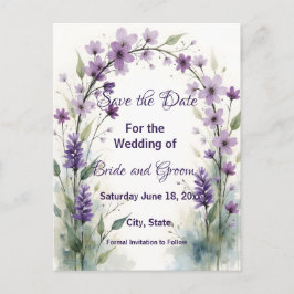 Lavender Lilac Floral Arch Save the Date Postkarte