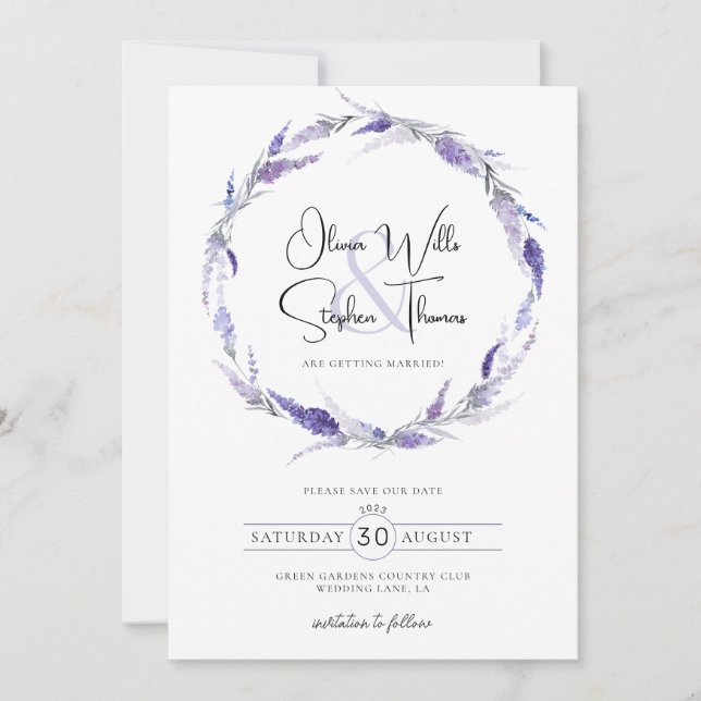 Lavender Lilac Floral Botanical Boho Save the Date Einladung (Vorderseite)