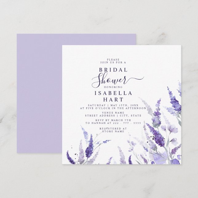 Lavender Lilac Floral Botanisches Brautparty Einladung (Vorne/Hinten)