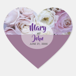 Lavender Lilac Floral Rose Wedding Herz-Aufkleber