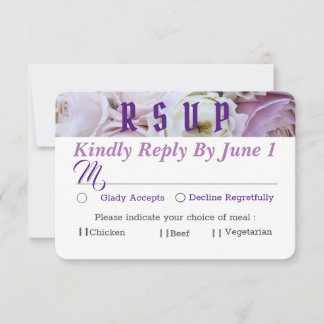 Lavender Lilac Floral Rose Wedding RSVP Karte